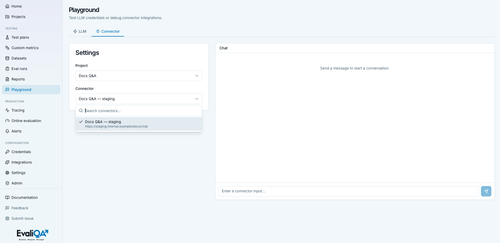 Connector tab with project and connector selects and variable inputs