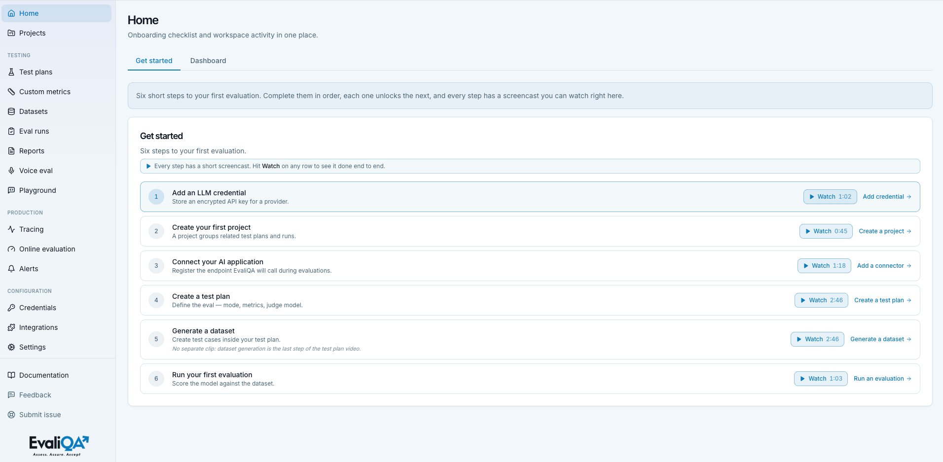 EvaliQA welcome page